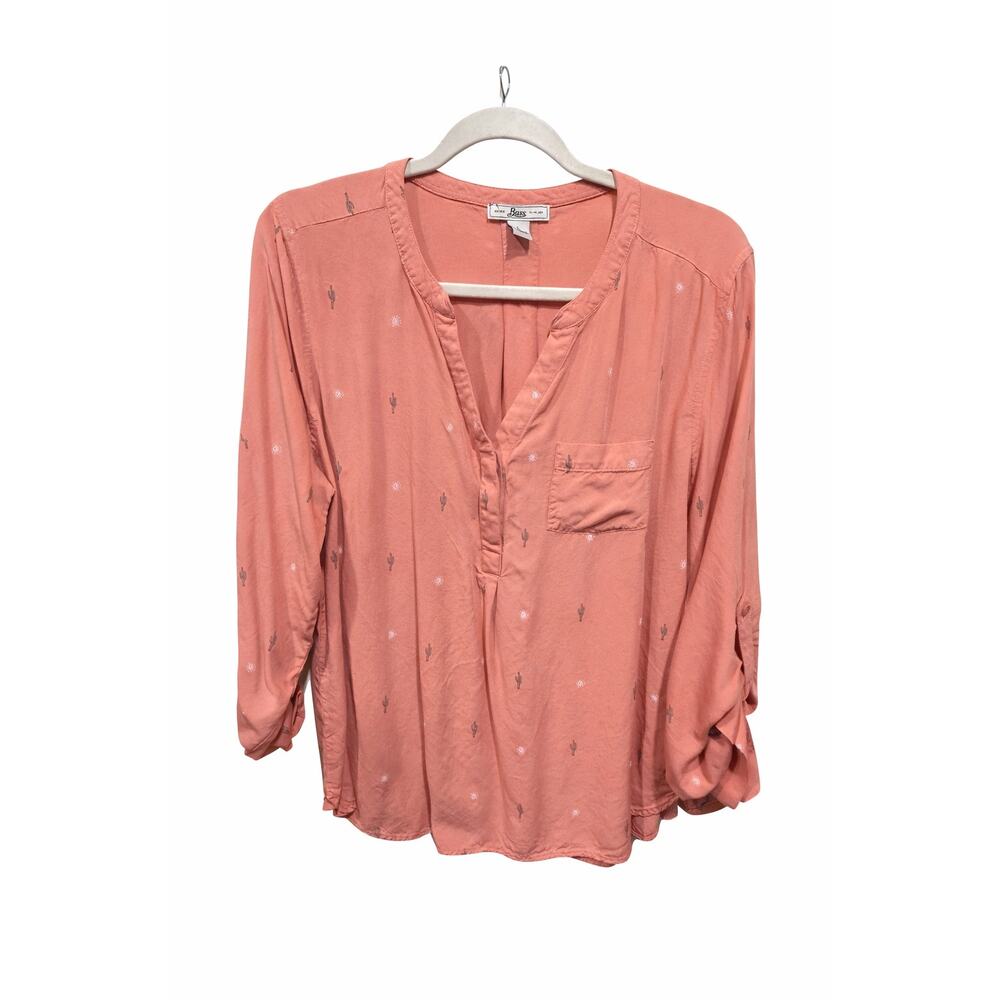 Bass Coral Large Cactus Print Blouse Women’s Boho Casual Chic Spring Minimalist